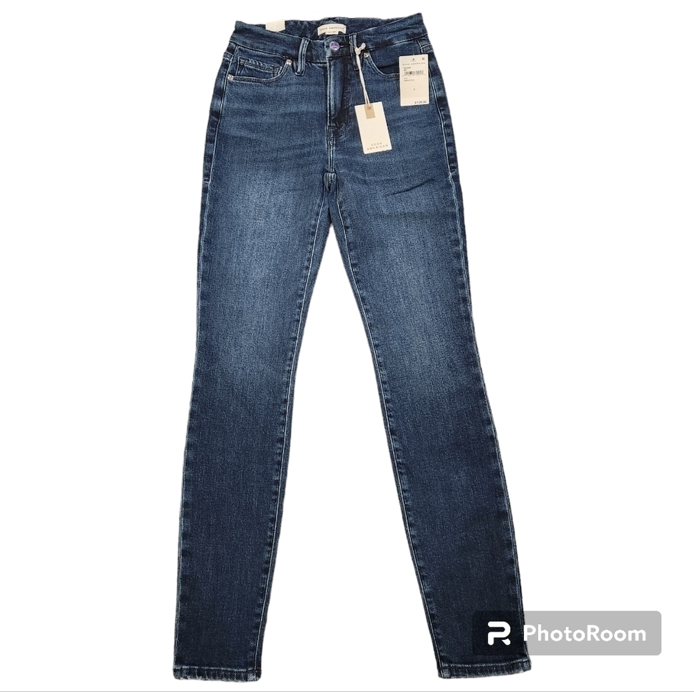 GOOD AMERICAN NWT GOOD LEGS SKINNY CASHMERE JEANS INDIGO312 Size 0/25 - Picture 4 of 10